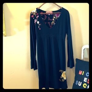 Johnny Was Black floral embroidered dress Medium